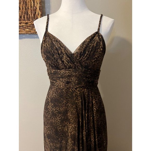 Teri Jon SIlk Maxi Dress 4 Small Black Brown Strappy Flowy Ruffle Y2K - Picture 8 of 13